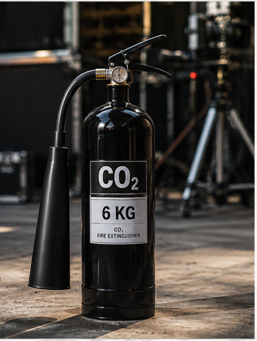 6 kg CO2 fire extinguisher with horn, on a film set